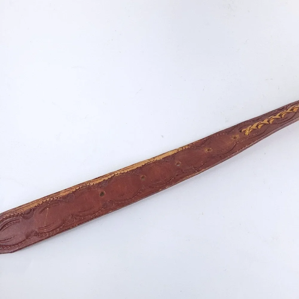 Vintage Genuine Leather Hand Tooled Braided Western Belt Size 42 inches
